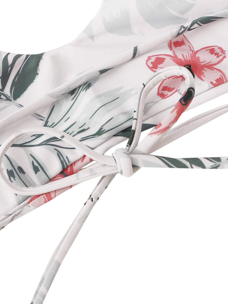 SweatyRocks Women's Sexy Bathing Suit Floral Print Cross Back Bikini Set Swimsuits White-1 L - Image 4